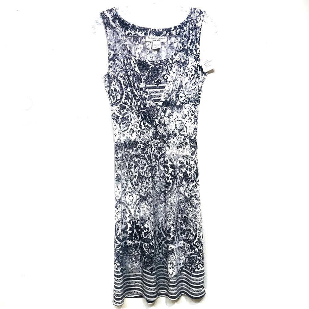 Studio West Apparel black‎ gray white sleeveless dress small NWT